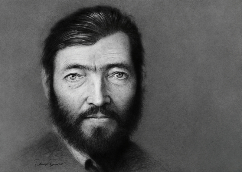 Julio Cortázar · Lápiz sobre papel · 50 x 35 cm